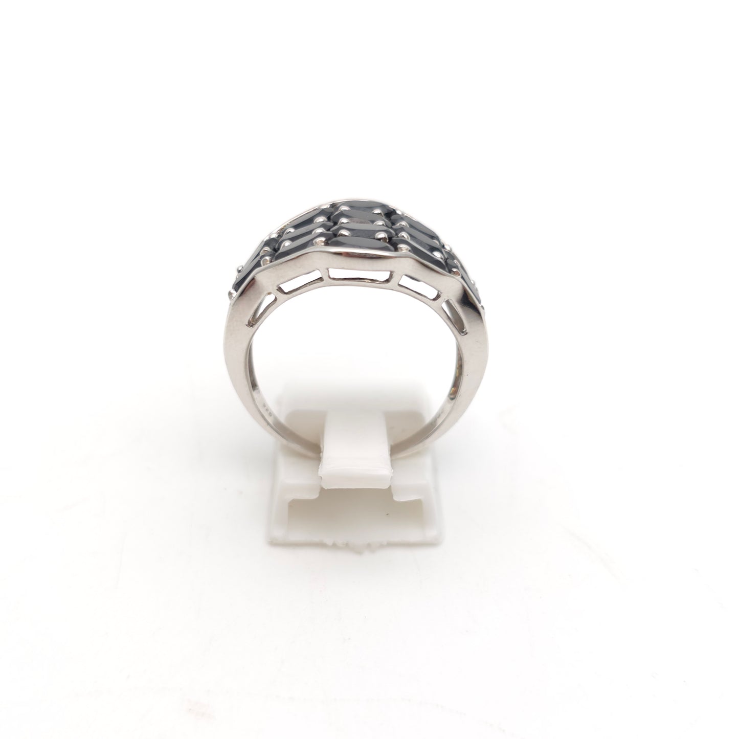 Sterling Silver Extra Large Black Oval Cut Stone Block Cluster Ring