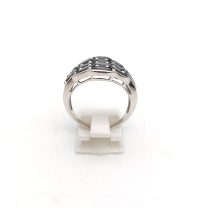 Sterling Silver Extra Large Black Oval Cut Stone Block Cluster Ring