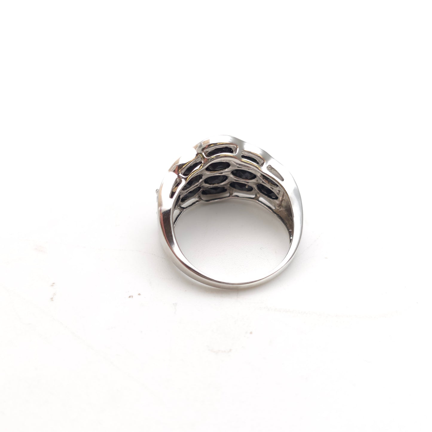 Sterling Silver Extra Large Black Oval Cut Stone Block Cluster Ring