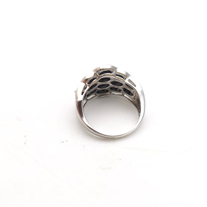 Sterling Silver Extra Large Black Oval Cut Stone Block Cluster Ring