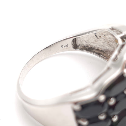 Sterling Silver Extra Large Black Oval Cut Stone Block Cluster Ring