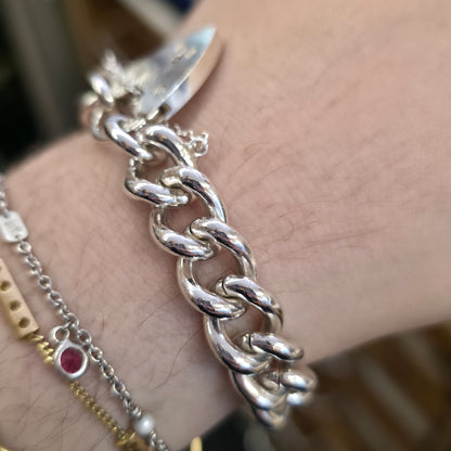 Sterling Silver XL Chunky Traditional Curb Bracelet With Heart Padlock Clasp