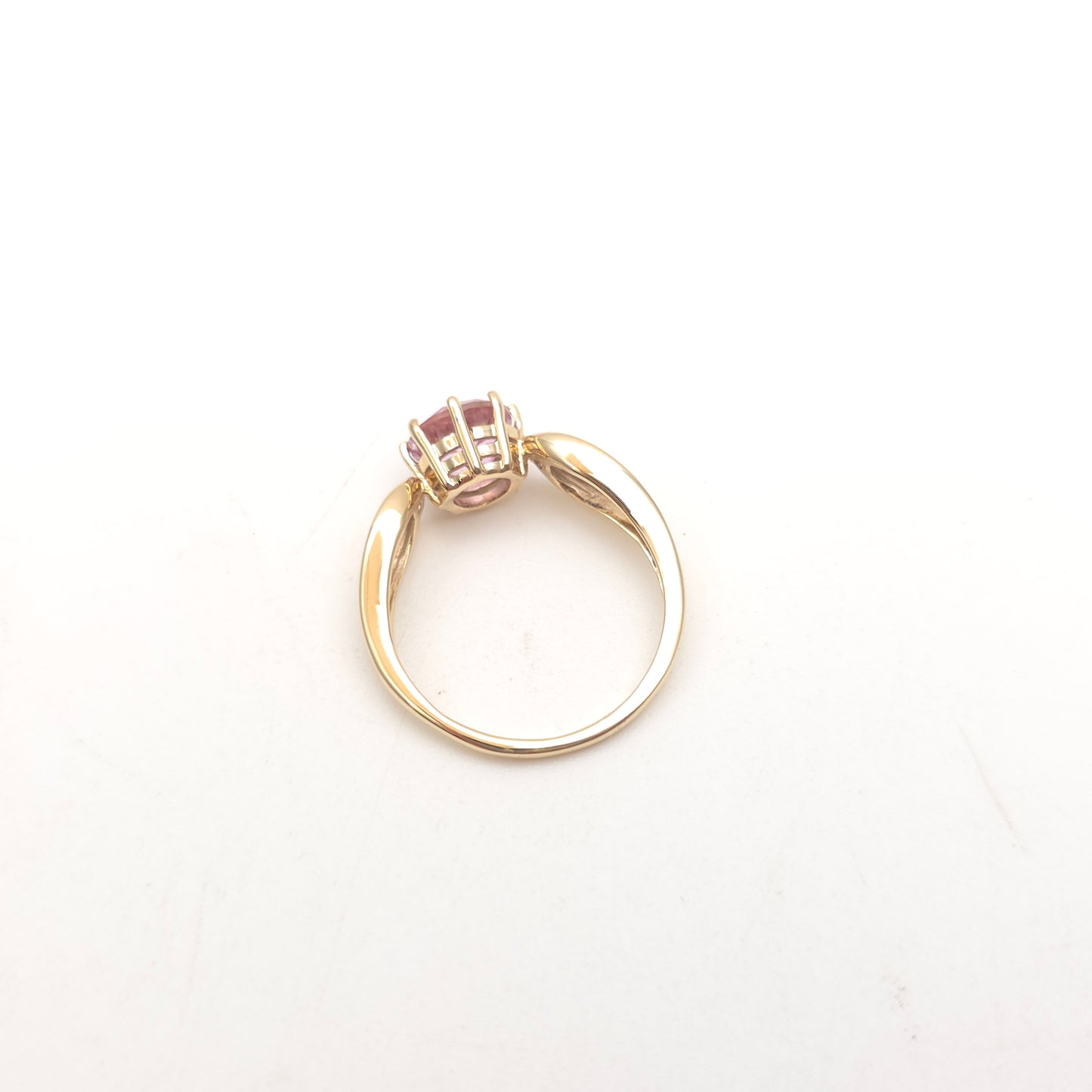 9ct Yellow Gold Round Cut Pink Topaz And White Stone Openwork Shoulders Ring