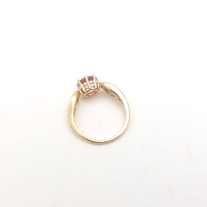 9ct Yellow Gold Round Cut Pink Topaz And White Stone Openwork Shoulders Ring