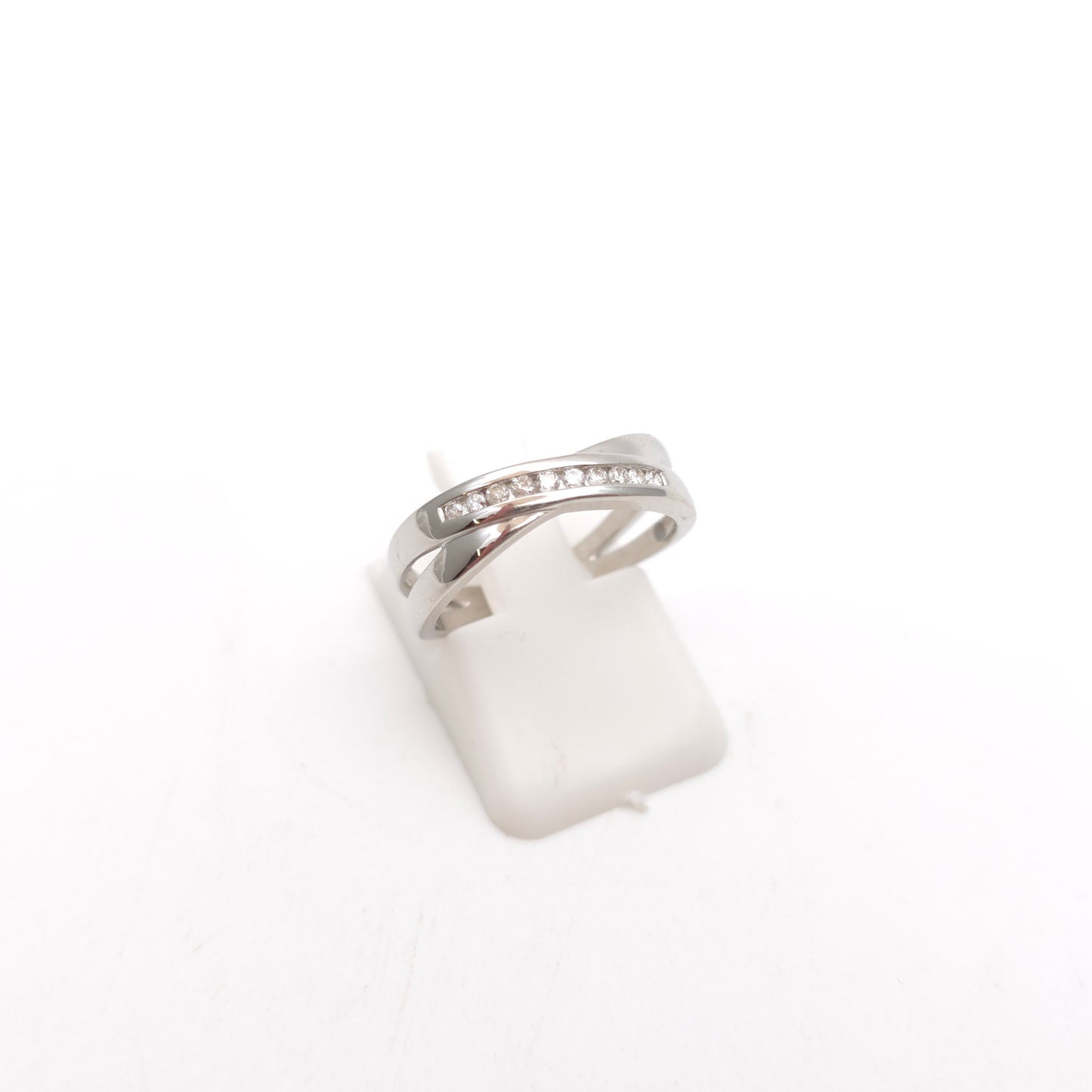 9ct White Gold Channel Set Diamond Crossover Half Eternity Style Ring