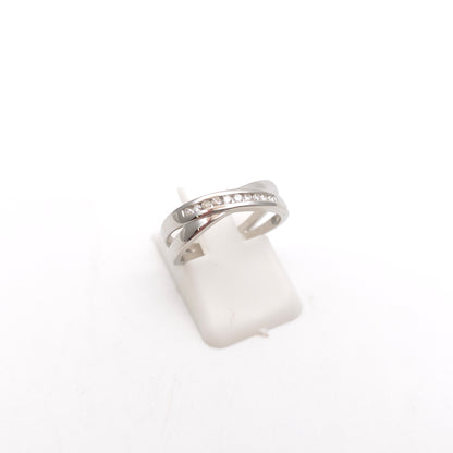9ct White Gold Channel Set Diamond Crossover Half Eternity Style Ring