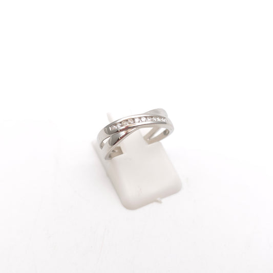 9ct White Gold Channel Set Diamond Crossover Half Eternity Style Ring