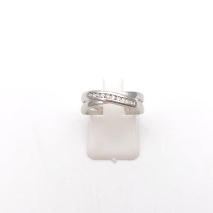 9ct White Gold Channel Set Diamond Crossover Half Eternity Style Ring