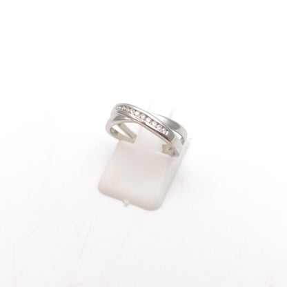 9ct White Gold Channel Set Diamond Crossover Half Eternity Style Ring