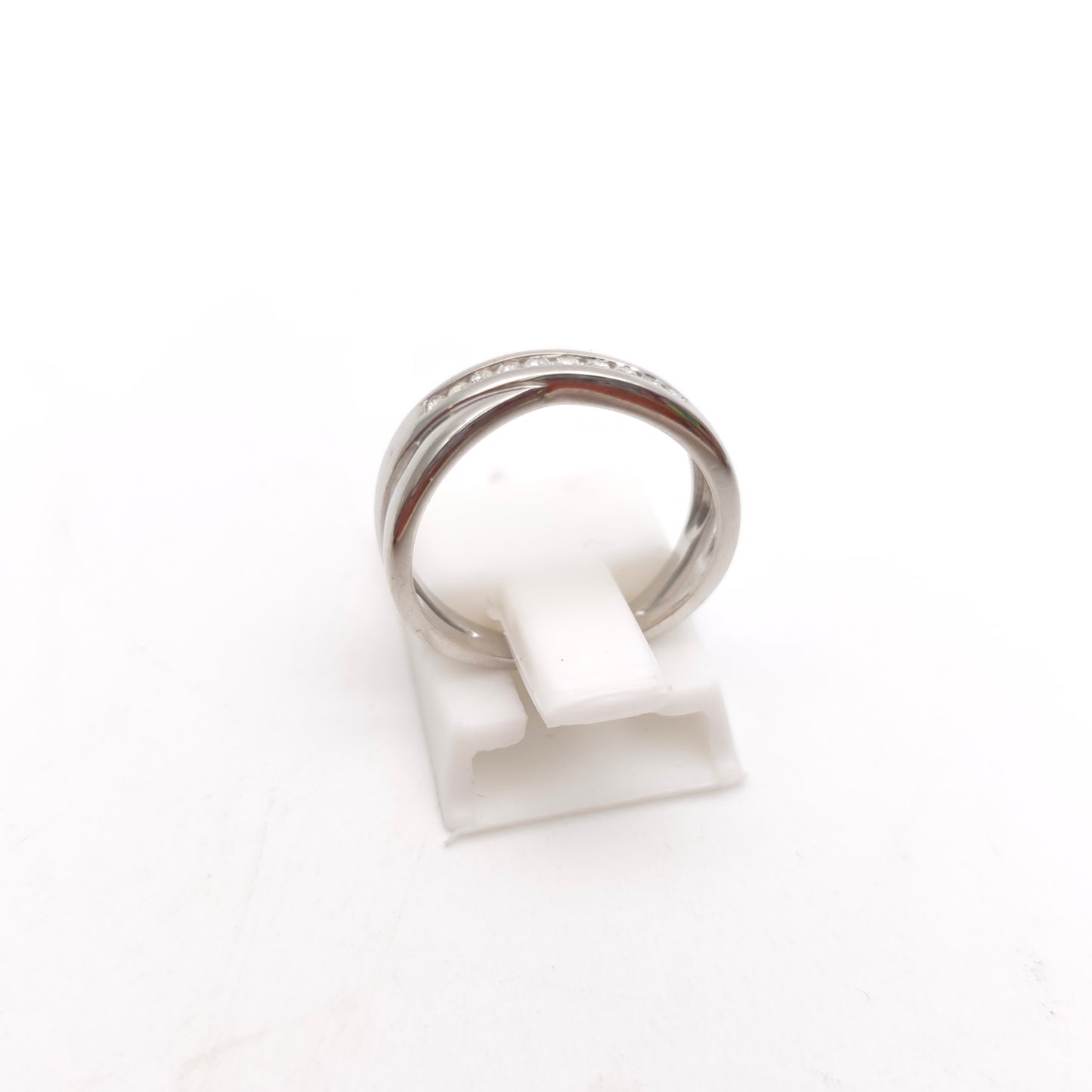 9ct White Gold Channel Set Diamond Crossover Half Eternity Style Ring