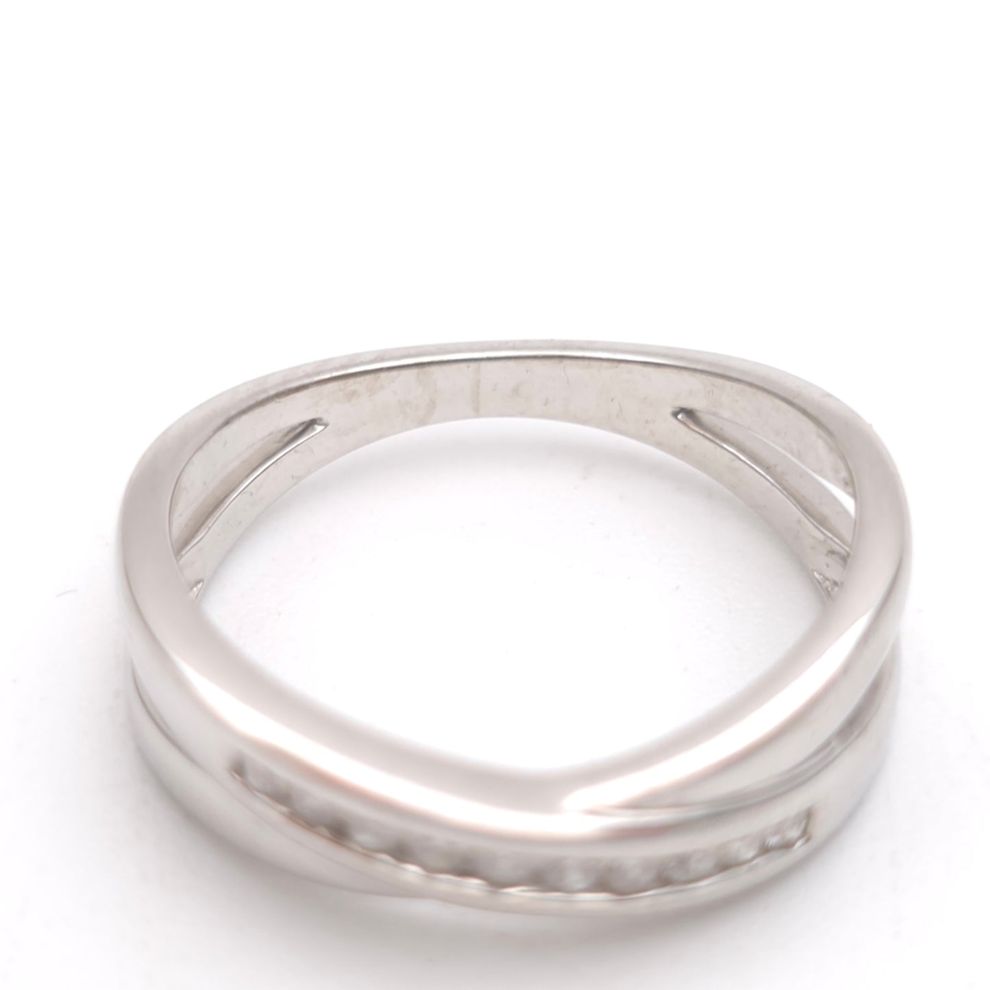 9ct White Gold Channel Set Diamond Crossover Half Eternity Style Ring