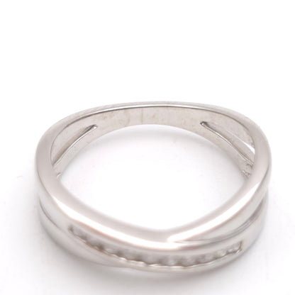 9ct White Gold Channel Set Diamond Crossover Half Eternity Style Ring