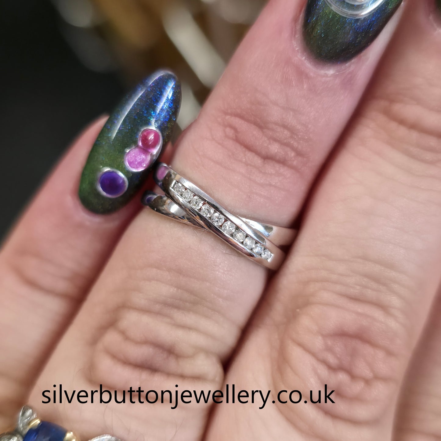 9ct White Gold Channel Set Diamond Crossover Half Eternity Style Ring