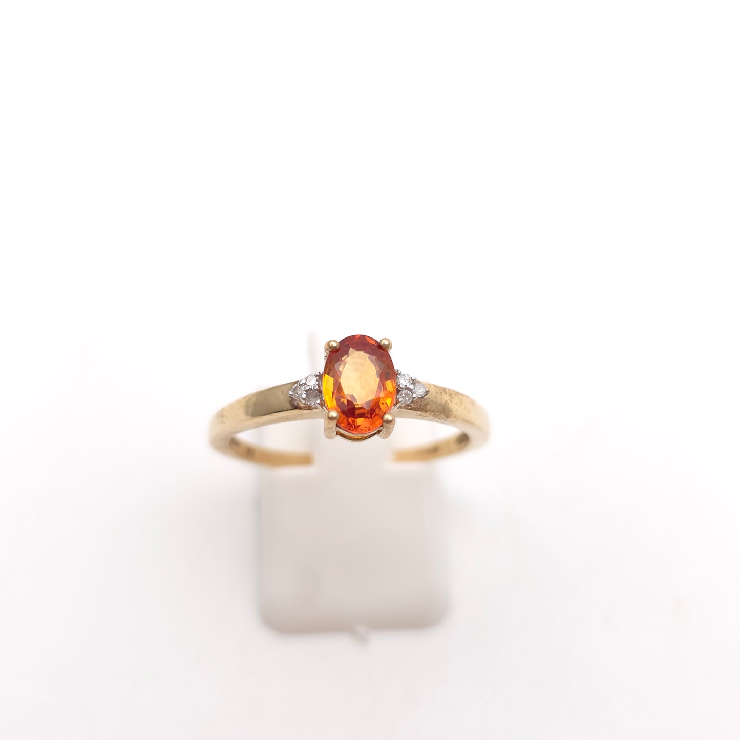 9ct Yellow Gold Oval Cut Orange Sapphire And Diamond Set Shoulder Ring