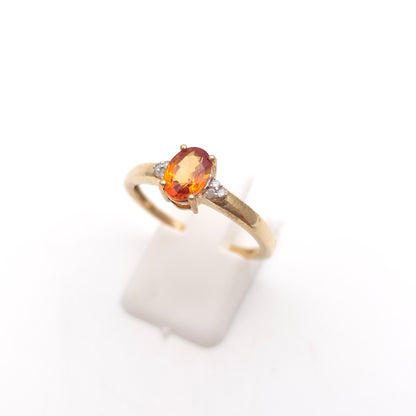 9ct Yellow Gold Oval Cut Orange Sapphire And Diamond Set Shoulder Ring