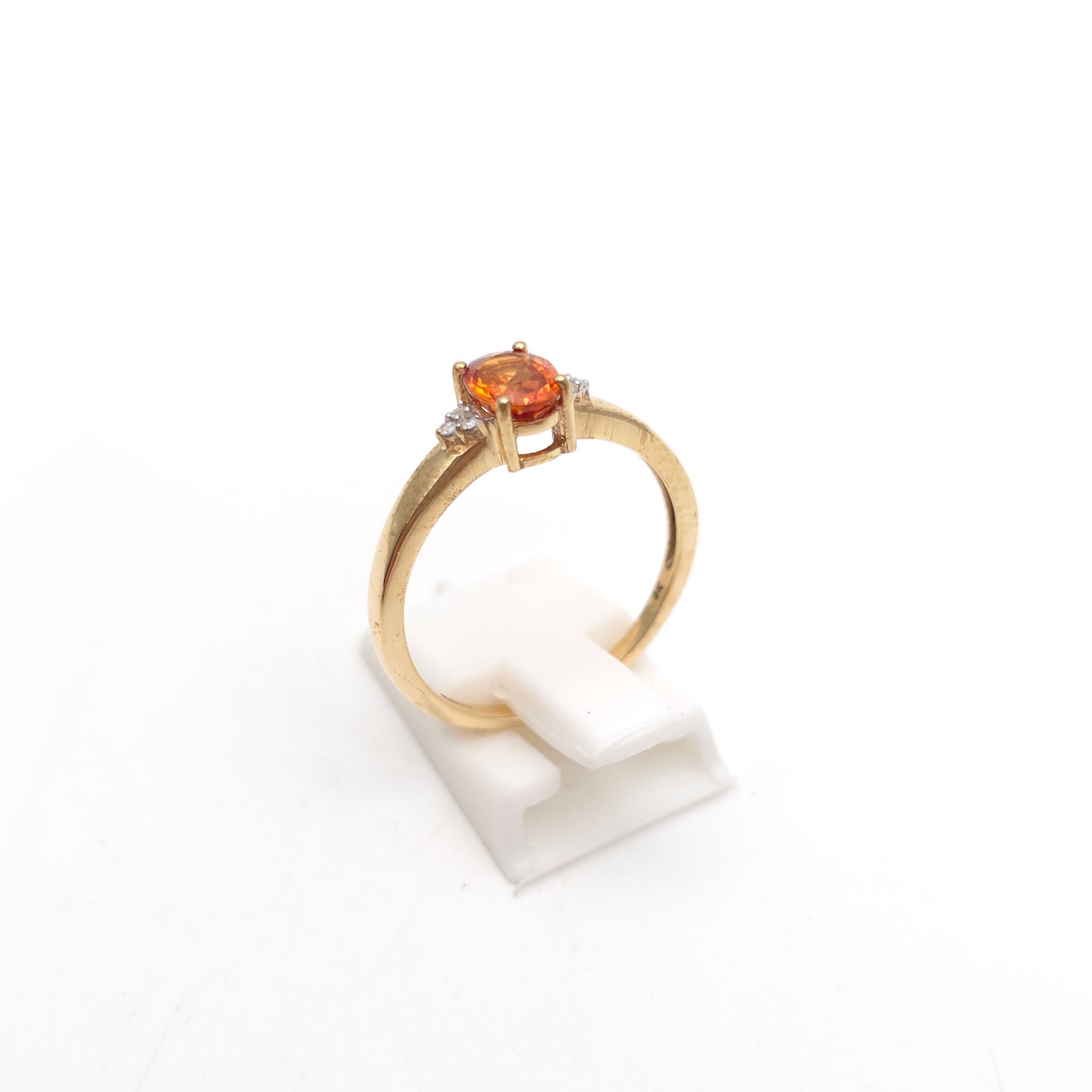 9ct Yellow Gold Oval Cut Orange Sapphire And Diamond Set Shoulder Ring