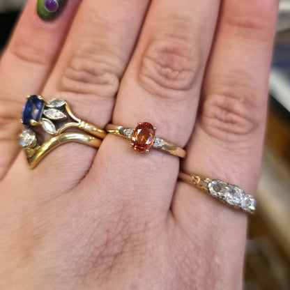 9ct Yellow Gold Oval Cut Orange Sapphire And Diamond Set Shoulder Ring