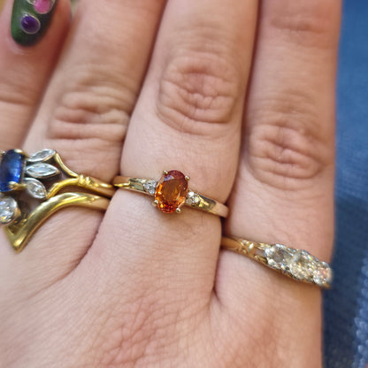 9ct Yellow Gold Oval Cut Orange Sapphire And Diamond Set Shoulder Ring