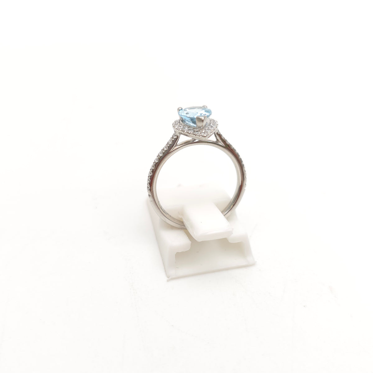 Platinum Pear Cut Aquamarine & Diamond Halo Cluster With Diamond Shoulders Ring
