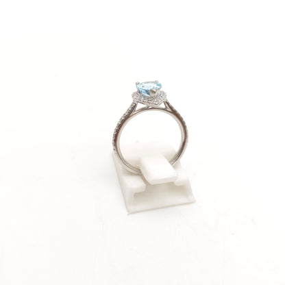 Platinum Pear Cut Aquamarine & Diamond Halo Cluster With Diamond Shoulders Ring