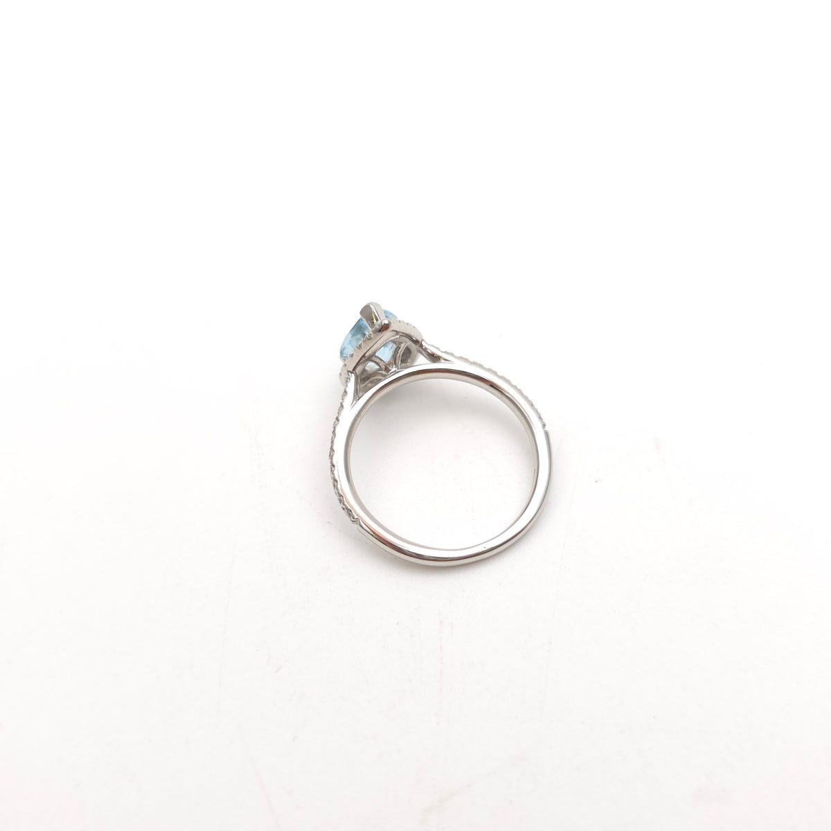 Platinum Pear Cut Aquamarine & Diamond Halo Cluster With Diamond Shoulders Ring