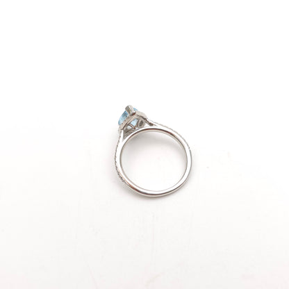 Platinum Pear Cut Aquamarine & Diamond Halo Cluster With Diamond Shoulders Ring
