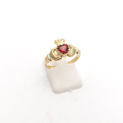 9ct Yellow Gold Heart Cut Garnet Claddagh Ring