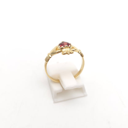9ct Yellow Gold Heart Cut Garnet Claddagh Ring