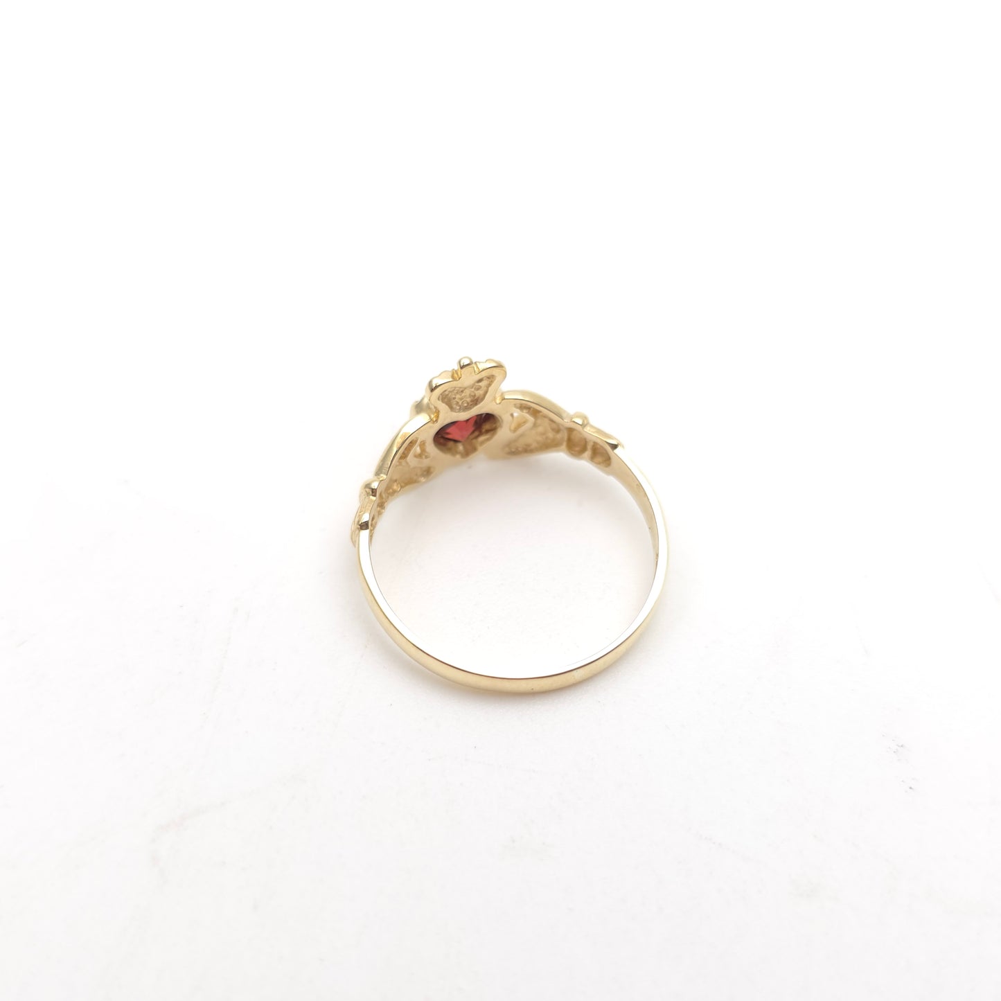 9ct Yellow Gold Heart Cut Garnet Claddagh Ring
