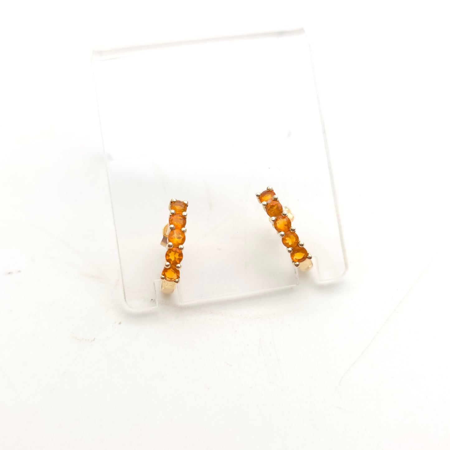 9ct Yellow Gold Fire Opal Half Hoop Style Stud Earrings