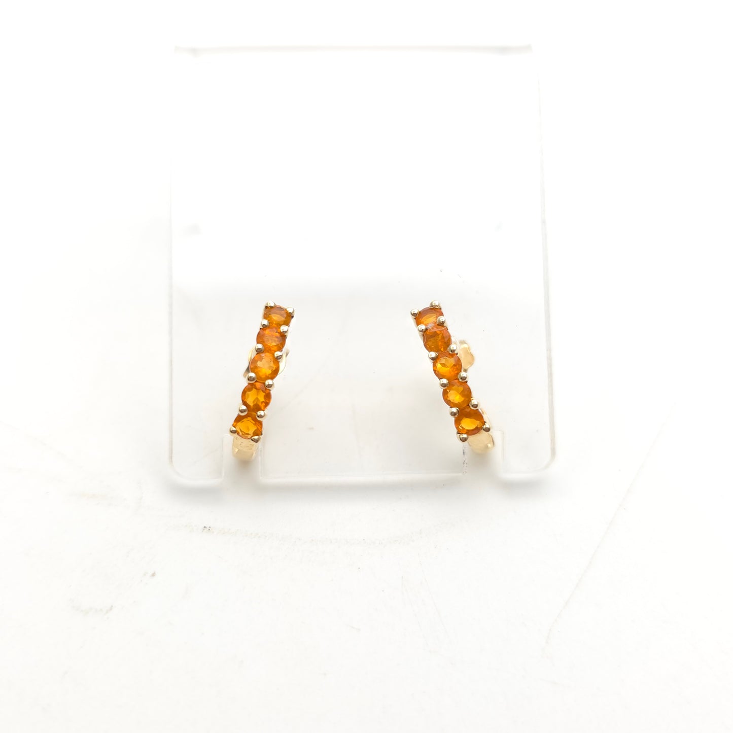 9ct Yellow Gold Fire Opal Half Hoop Style Stud Earrings