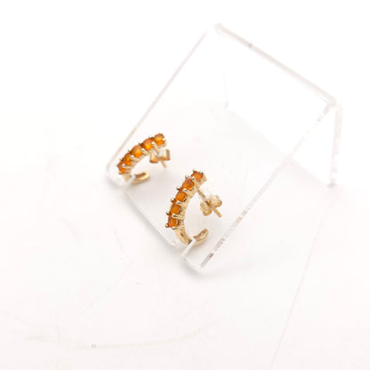 9ct Yellow Gold Fire Opal Half Hoop Style Stud Earrings