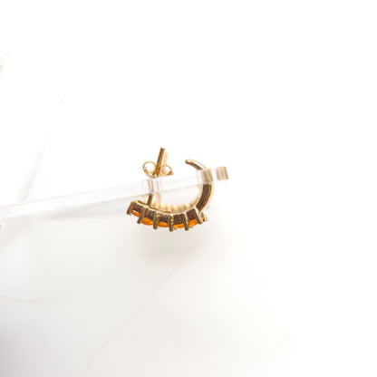 9ct Yellow Gold Fire Opal Half Hoop Style Stud Earrings