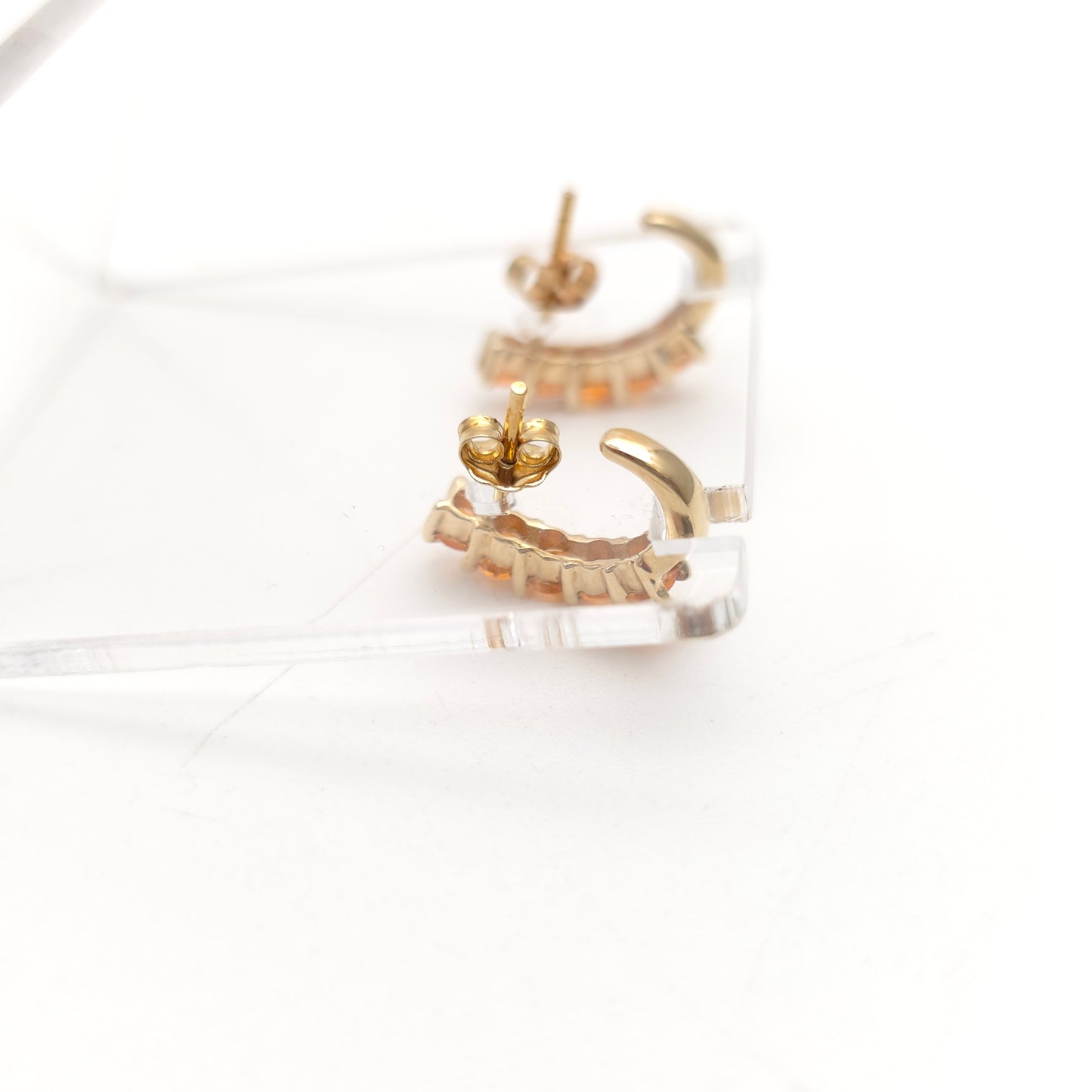 9ct Yellow Gold Fire Opal Half Hoop Style Stud Earrings