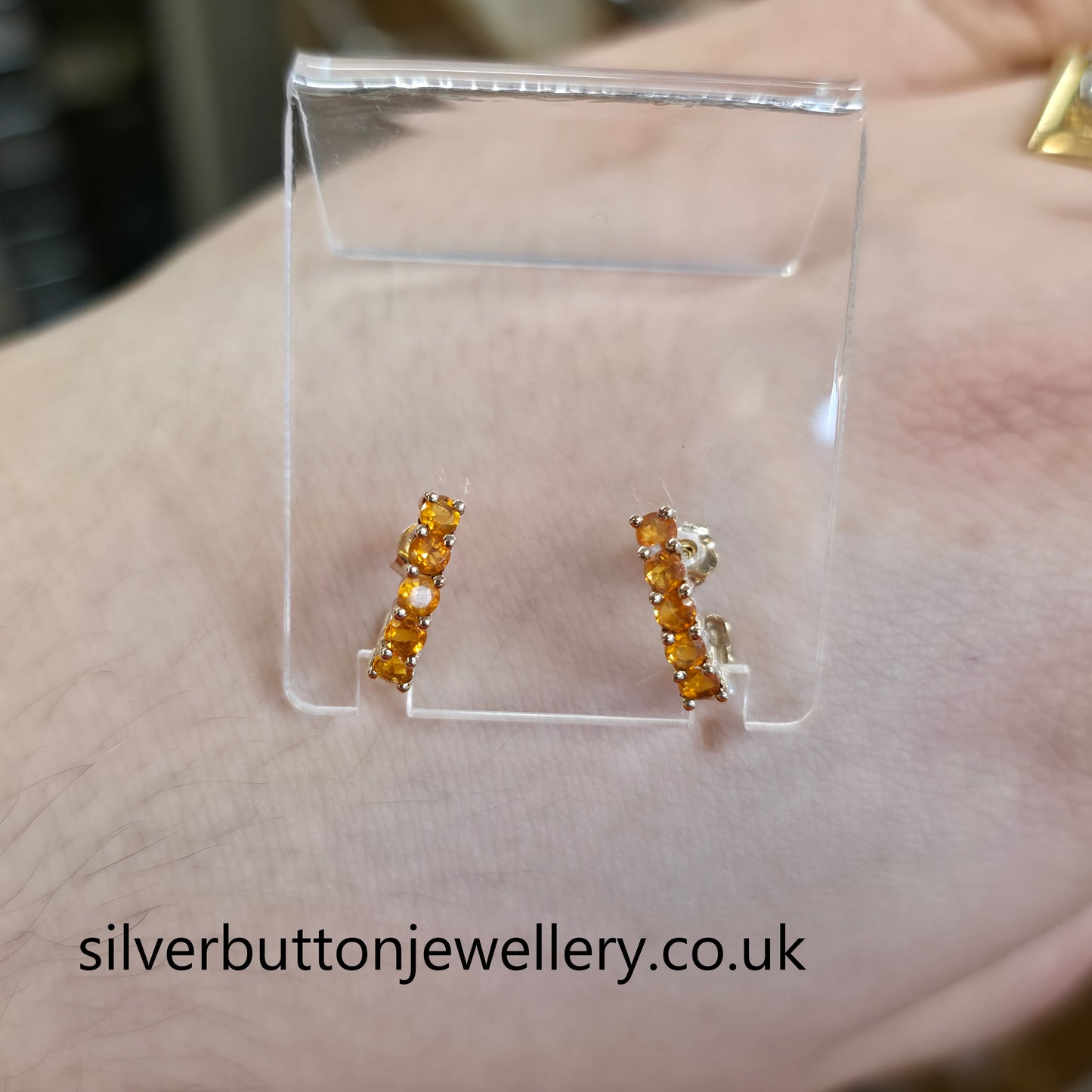 9ct Yellow Gold Fire Opal Half Hoop Style Stud Earrings