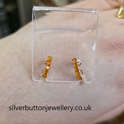 9ct Yellow Gold Fire Opal Half Hoop Style Stud Earrings