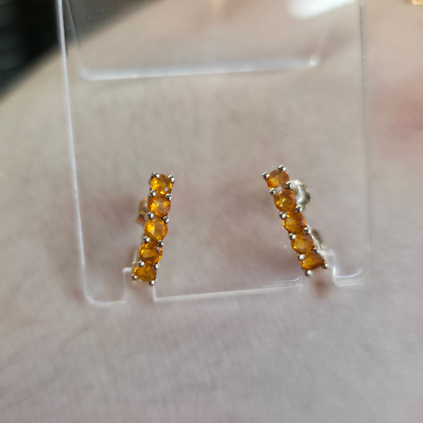 9ct Yellow Gold Fire Opal Half Hoop Style Stud Earrings