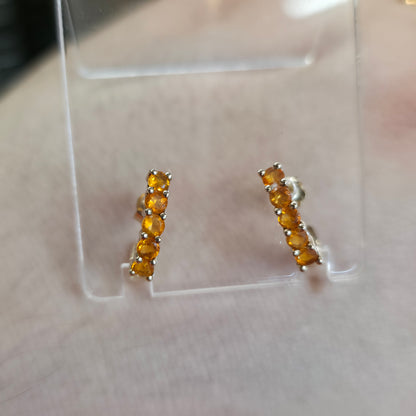 9ct Yellow Gold Fire Opal Half Hoop Style Stud Earrings