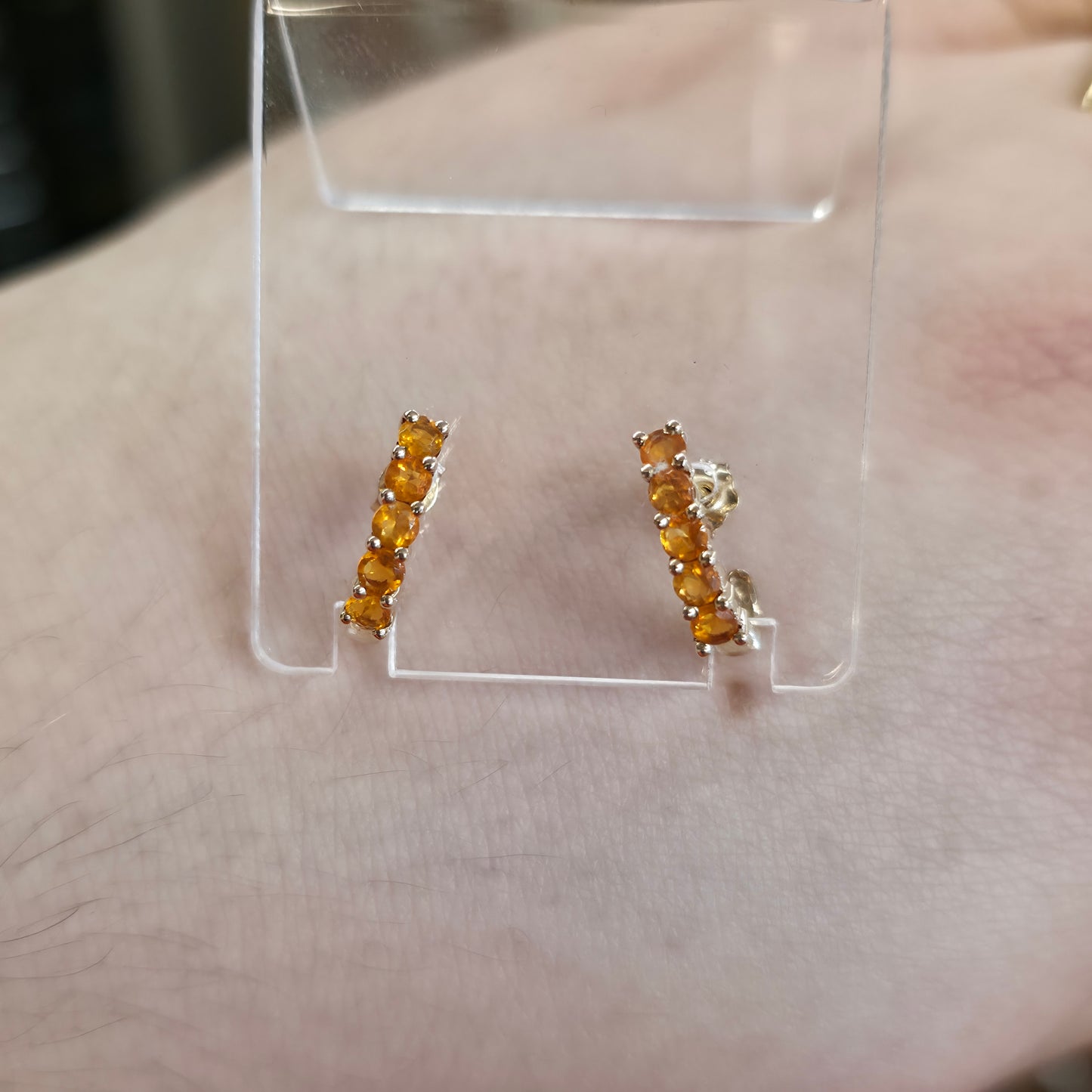 9ct Yellow Gold Fire Opal Half Hoop Style Stud Earrings