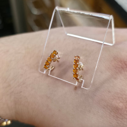 9ct Yellow Gold Fire Opal Half Hoop Style Stud Earrings