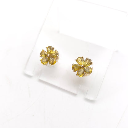9ct Yellow Gold Pear Cut Peridot Flower Floral Cluster Stud Earrings