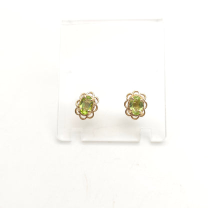 9ct Yellow Gold Traditional Oval Cut Peridot Scalloped Edge Stud Earrings