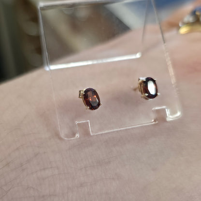 9ct Yellow Gold Classic Oval Cut Brown Topaz Solitaire Stud Earrings