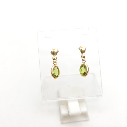 9ct Yellow Gold Oval Cut Peridot Bezel Set Drop Earrings