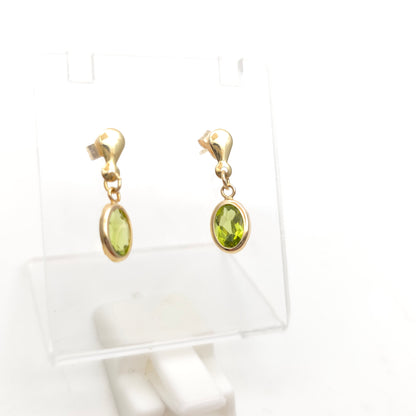 9ct Yellow Gold Oval Cut Peridot Bezel Set Drop Earrings