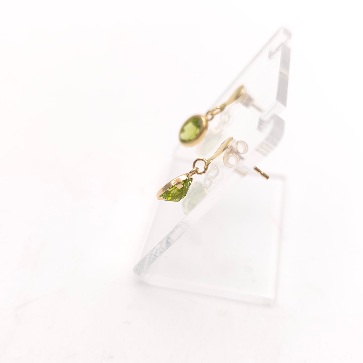 9ct Yellow Gold Oval Cut Peridot Bezel Set Drop Earrings