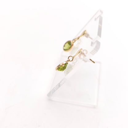 9ct Yellow Gold Oval Cut Peridot Bezel Set Drop Earrings