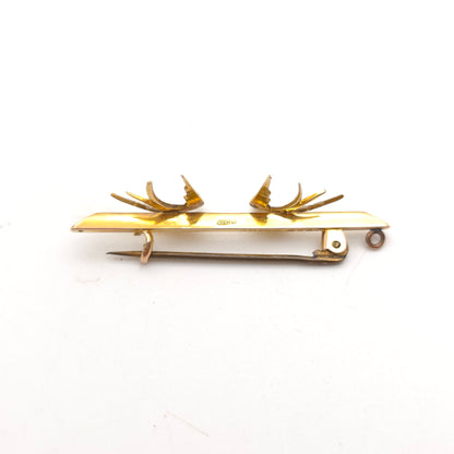 9ct Yellow Gold Antique Seed Pearl Set Two Swallow Bar Brooch