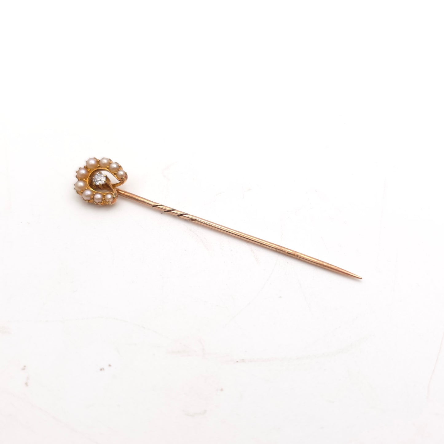 9ct Yellow Gold Antique Pearl And Diamond Horseshoe Stick Pin