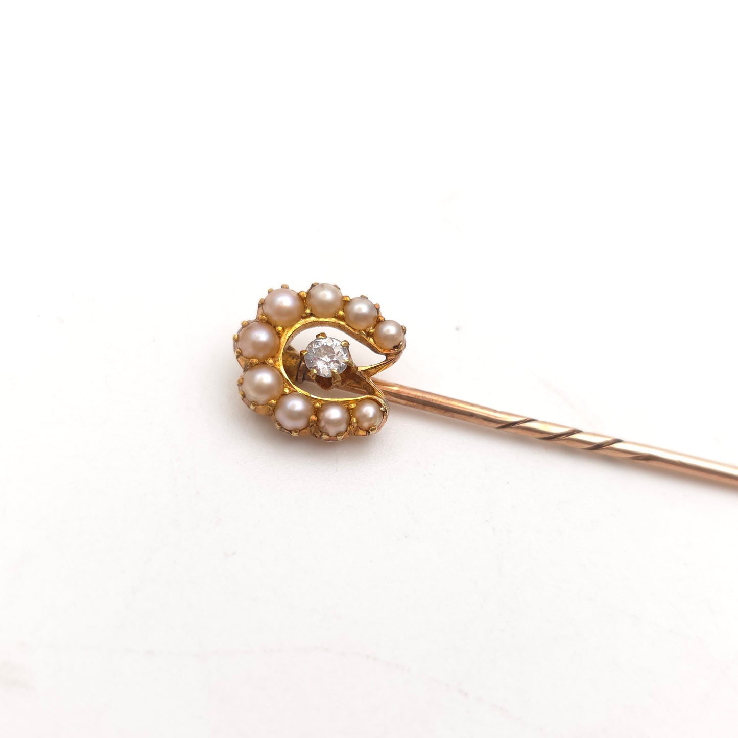 9ct Yellow Gold Antique Pearl And Diamond Horseshoe Stick Pin